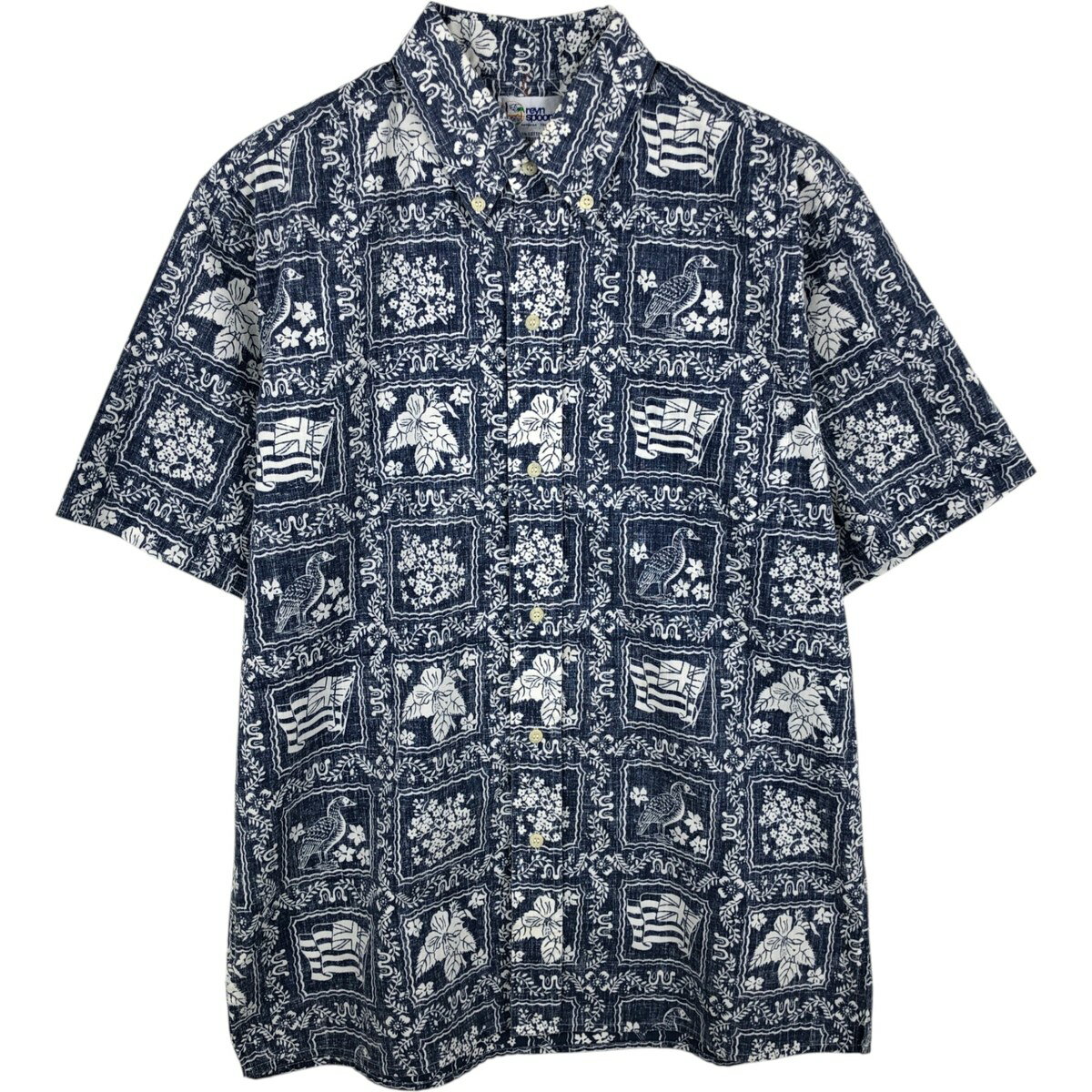 古着 90'S レインスプーナー REYNSPOONER 水着 ビキニタグ ラハイナセーラー ボタンダウン ハワイアンアロハシャツ ボックスシャツ ハワイ製 メンズM相当 ヴィンテージ /eaa614548 【中古】 【260313】