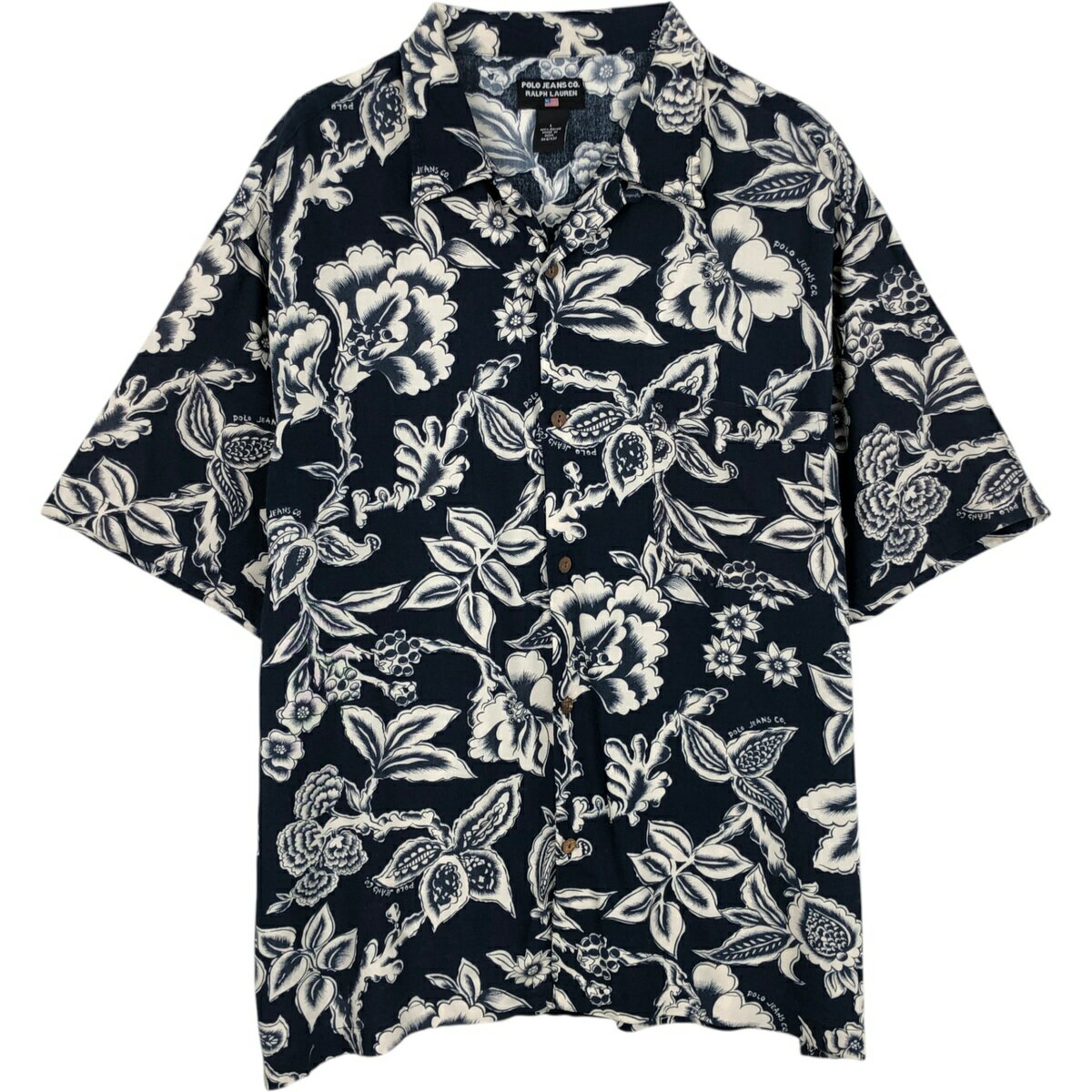 古着 00'S ラルフローレン Ralph Lauren POLO JEANS COMPANY ボタニカル柄 オープンカラー レーヨン ハワイアンアロハシャツ ボックスシャツ メンズL相当 /eaa614566 【中古】 【260313】 【GR-NV-2604】