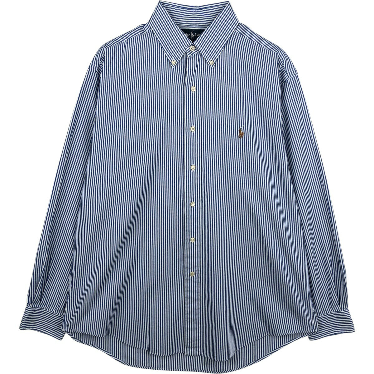 樂天商城 - 古着 ラルフローレン Ralph Lauren YARMOUTH 長袖 ボタンダウンストライプシャツ メンズL相当 /eaa614709 【中古】 【260217】 ブルー系 春夏秋冬