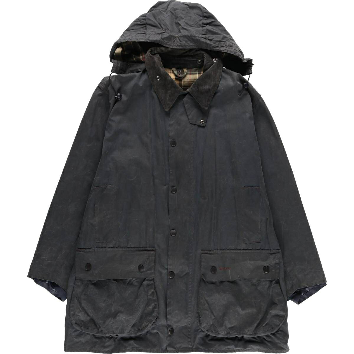 古着 00'S バブアー Barbour BORDER ボーダー フード付き ワックスコットン オイルドジャケット 英国製 C46 メンズXL相当 /eaa615085 【中古】 【260225】 ネイビー系 春秋冬
