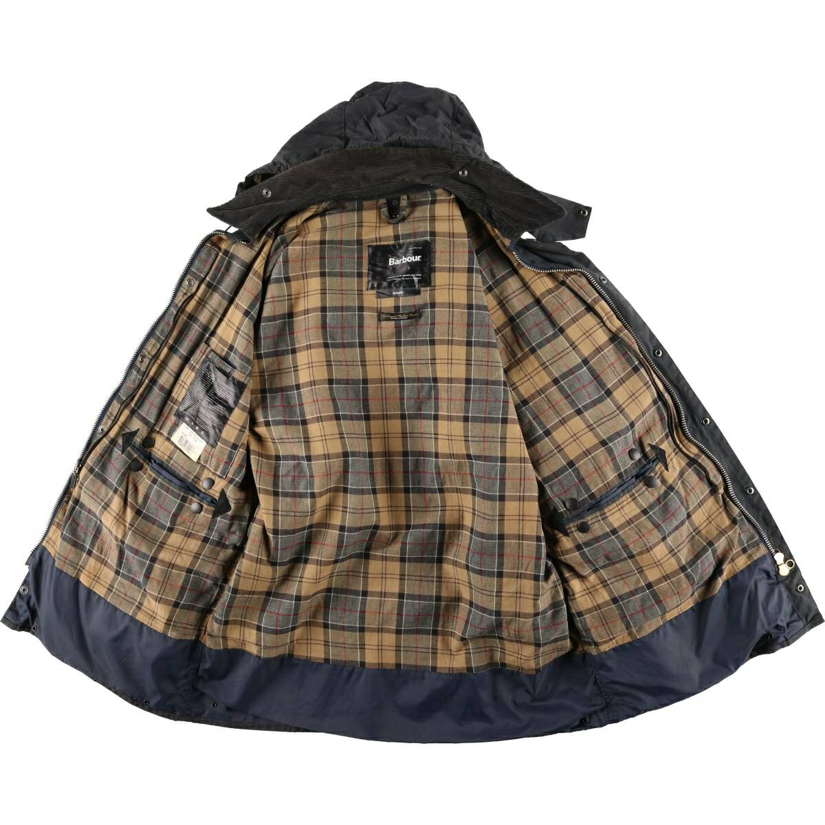 古着 00'S バブアー Barbour BORDER ボーダー フード付き ワックスコットン オイルドジャケット 英国製 C46 メンズXL相当 /eaa615085 【中古】 【260225】 ネイビー系 春秋冬 3