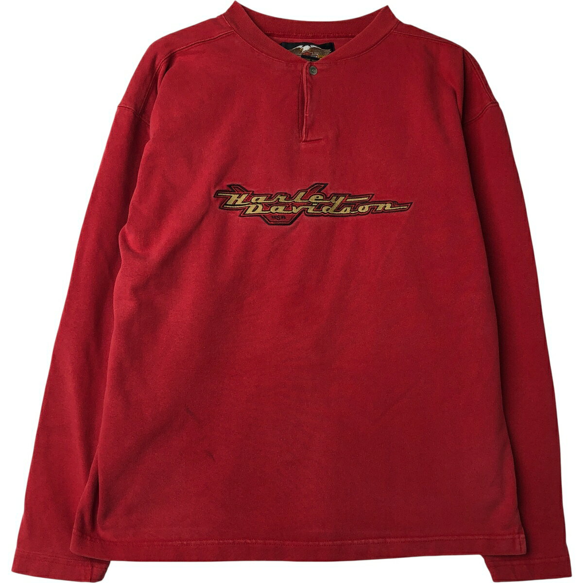 Rakuten - 古着 ハーレーダビッドソン Harley-Davidson ヘンリーネック モーターサイクル ロングTシャツ ロンT メンズS相当 /eaa615156 【中古】 【260223】 レッド系 春夏秋