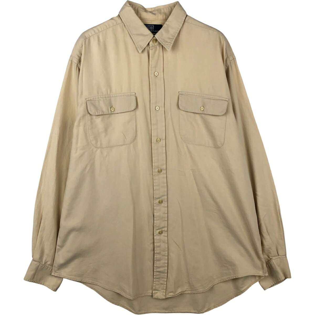 乐天商城 - 古着 ラルフローレン Ralph Lauren POLO by Ralph Lauren HALPERN カシミア混 長袖 コットンシャツ メンズL相当 /eaa616002 【中古】 【260222】 イエロー系 春夏秋冬