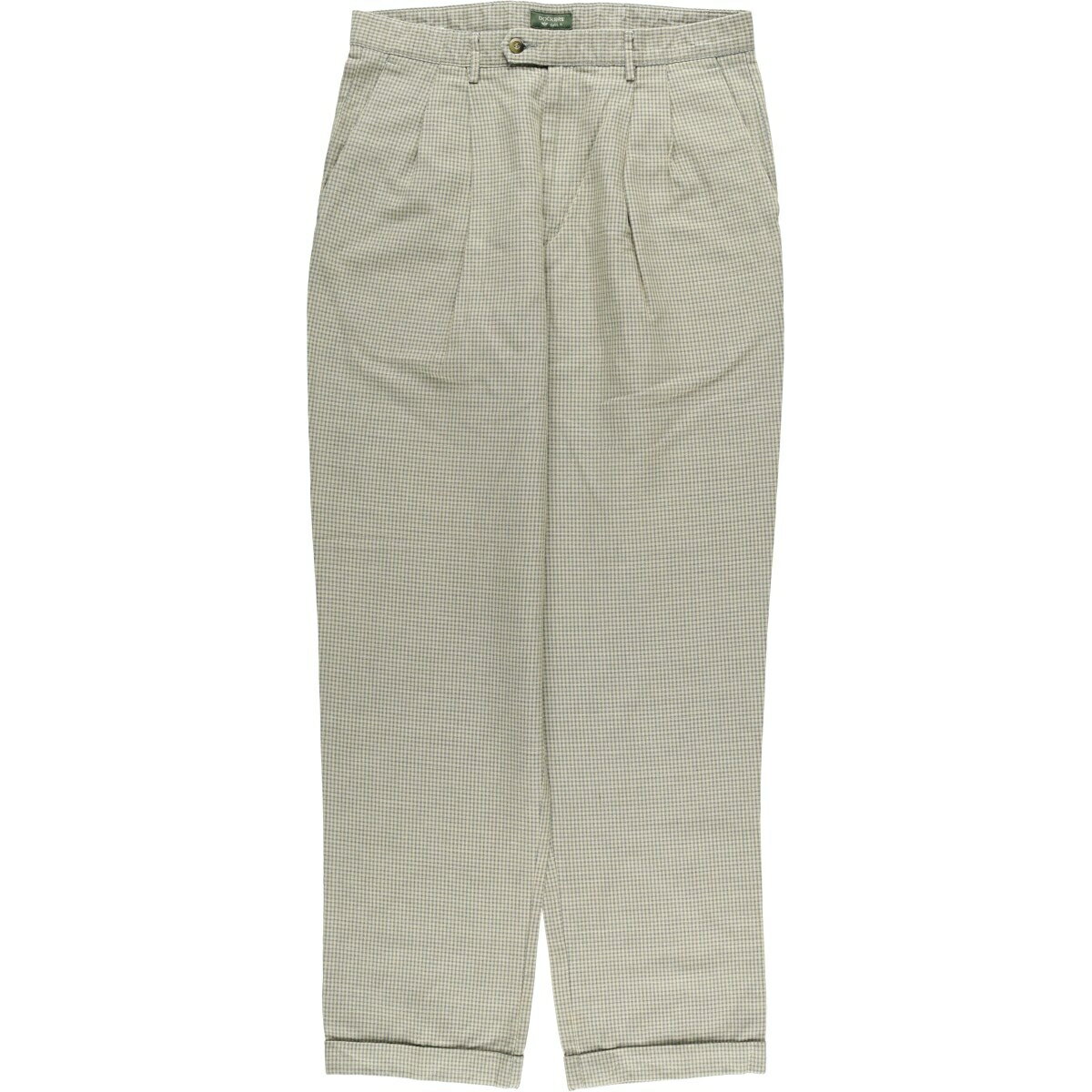 古着 90'S ドッカーズ DOCKERS class A チェック柄 ツータック コットン×リネンパンツ スラックス メンズw34相当 ヴィンテージ /eaa616378   グリーン系 春夏秋冬