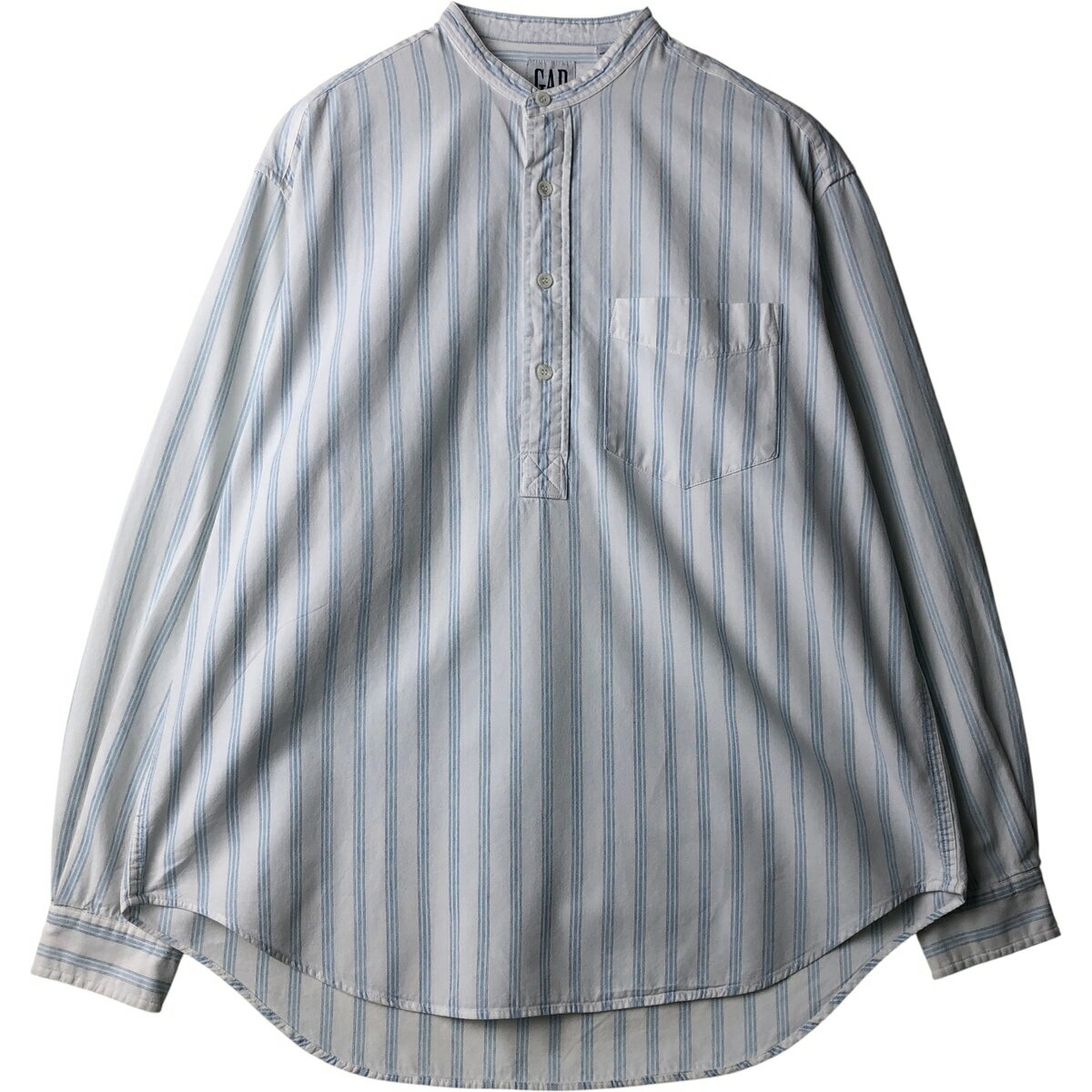 樂天商城 - 古着 90'S ギャップ GAP オールドギャップ スタンドカラー ハーフボタン 長袖 コットンストライプシャツ メンズM相当 ヴィンテージ /eaa616732 【中古】 【260223】 【GR-NV】 ホワイト系 春夏秋冬