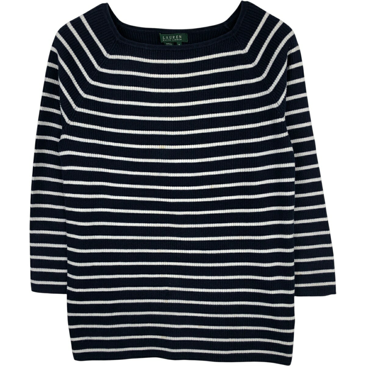 樂天商城 - 古着 ラルフローレン Ralph Lauren LAUREN ローレン ボーダー柄 スクエアネック リブ編み コットンニットセーター レディースM相当 /eaa616851 【中古】 【260302】 【ADEL/アデル】 【SS2606_10】