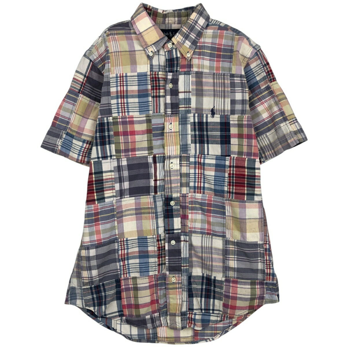 Rakuten - 古着 ラルフローレン Ralph Lauren CUSTOM FIT パッチワーク 半袖 ボタンダウン チェックシャツ メンズM相当 /eaa617284 【中古】 【260302】 ブルー系 春夏