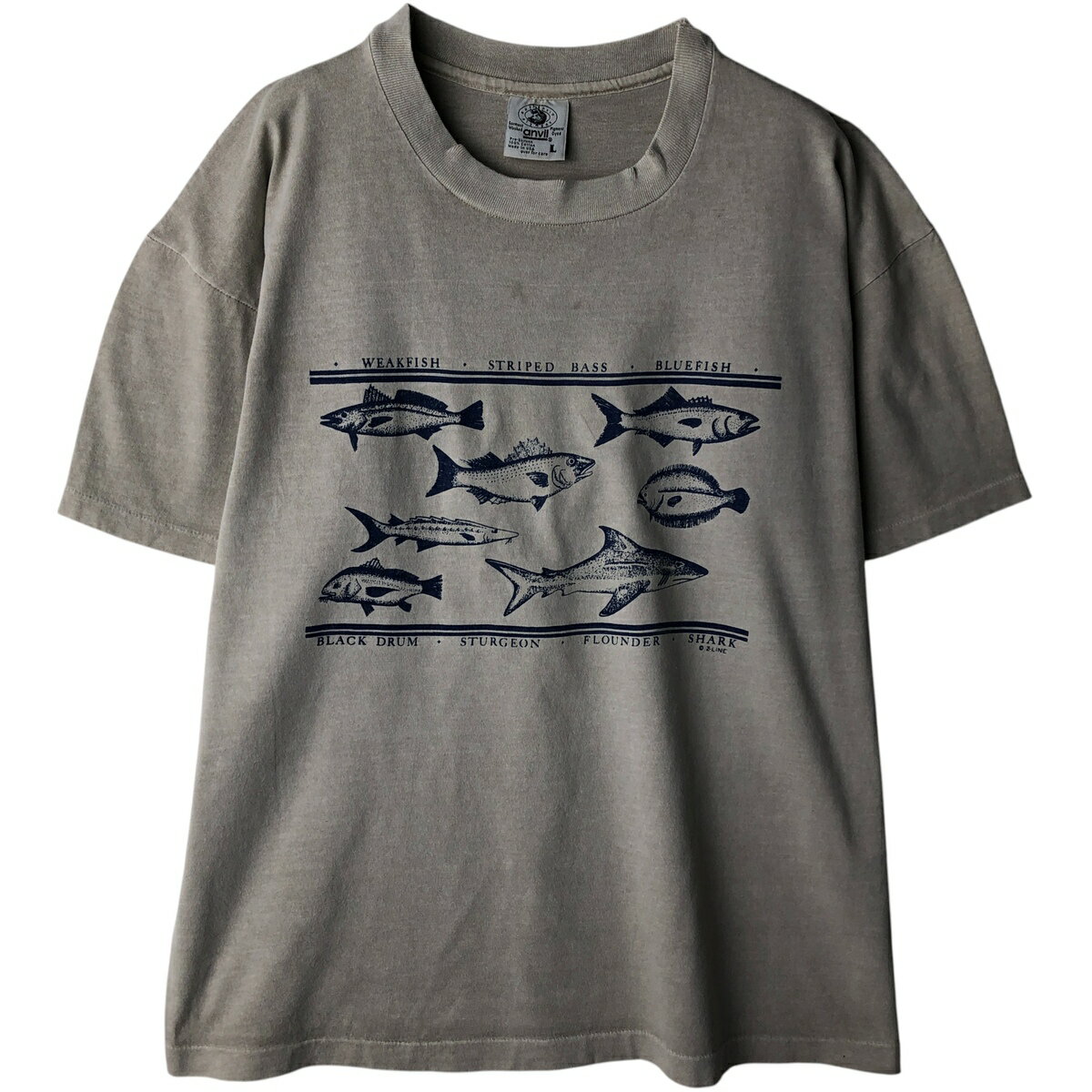 古着 90'S アンビル Anvil 魚柄 アニマルTシャツ USA製 メンズL相当 ヴィンテージ /eaa617521 【中古】 【260302】 ベージュ系 春夏秋