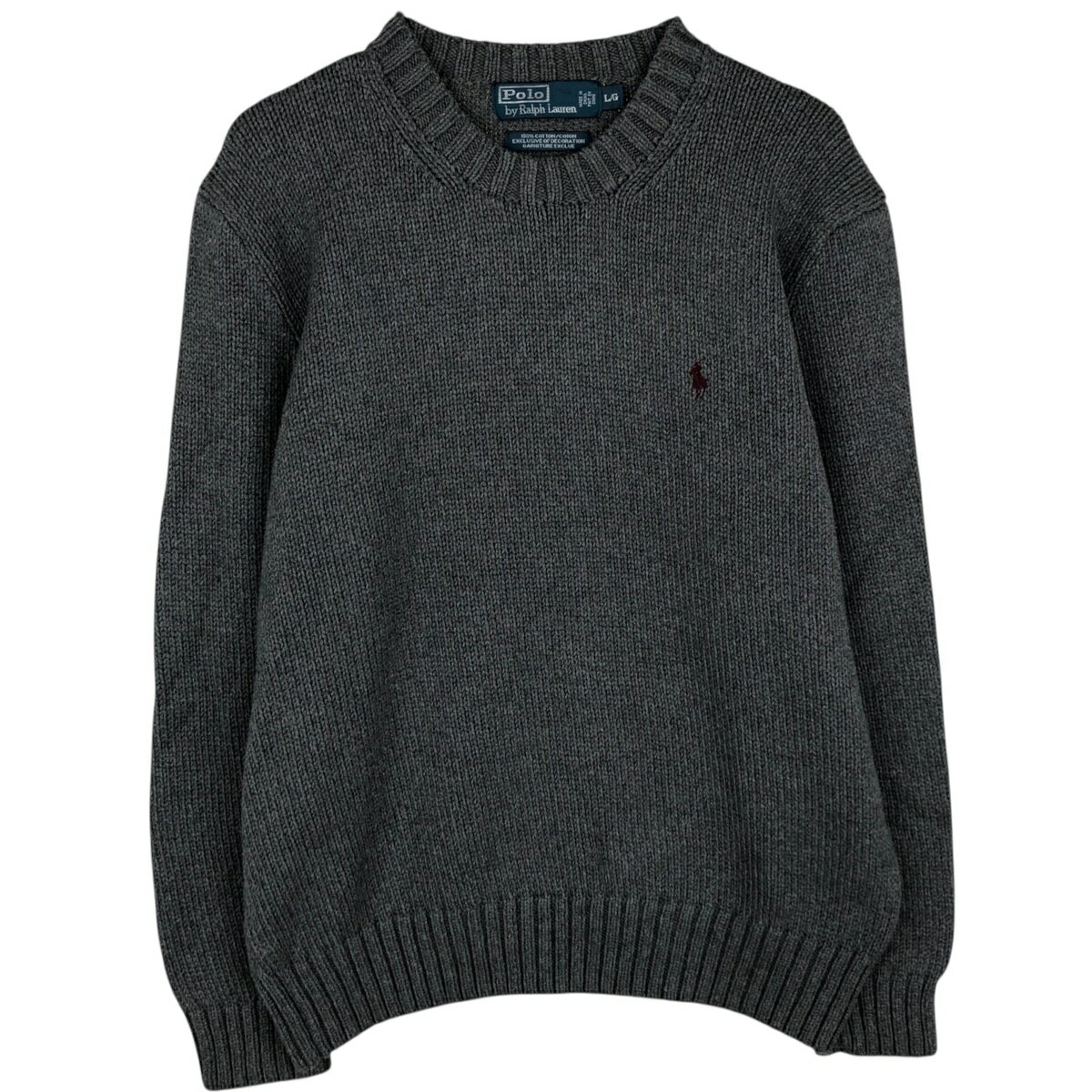 Knit Sweater - 古着 ラルフローレン Ralph Lauren POLO by Ralph Lauren コットンニットセーター メンズL相当 /eaa619206 【中古】 【260306】 グレー系 秋冬