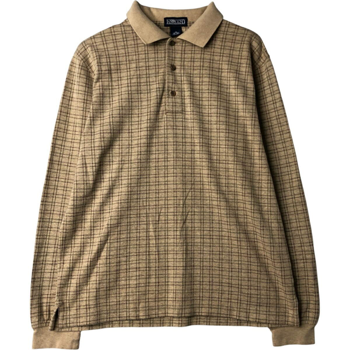 樂天商城 - 古着 ランズエンド LANDS' END 長袖 チェック ポロシャツ メンズM相当 /eaa619255 【中古】 【260313】 ベージュ系 春夏秋