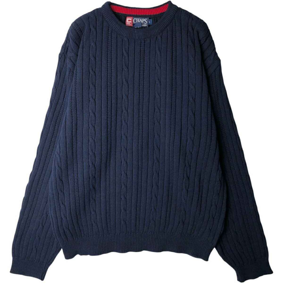 樂天商城 - 古着 90'S ラルフローレン Ralph Lauren CHAPS チャップス ケーブル編み コットンニットセーター USA製 メンズL相当 ヴィンテージ /eaa619614 【中古】 【260320】 ネイビー系 秋冬