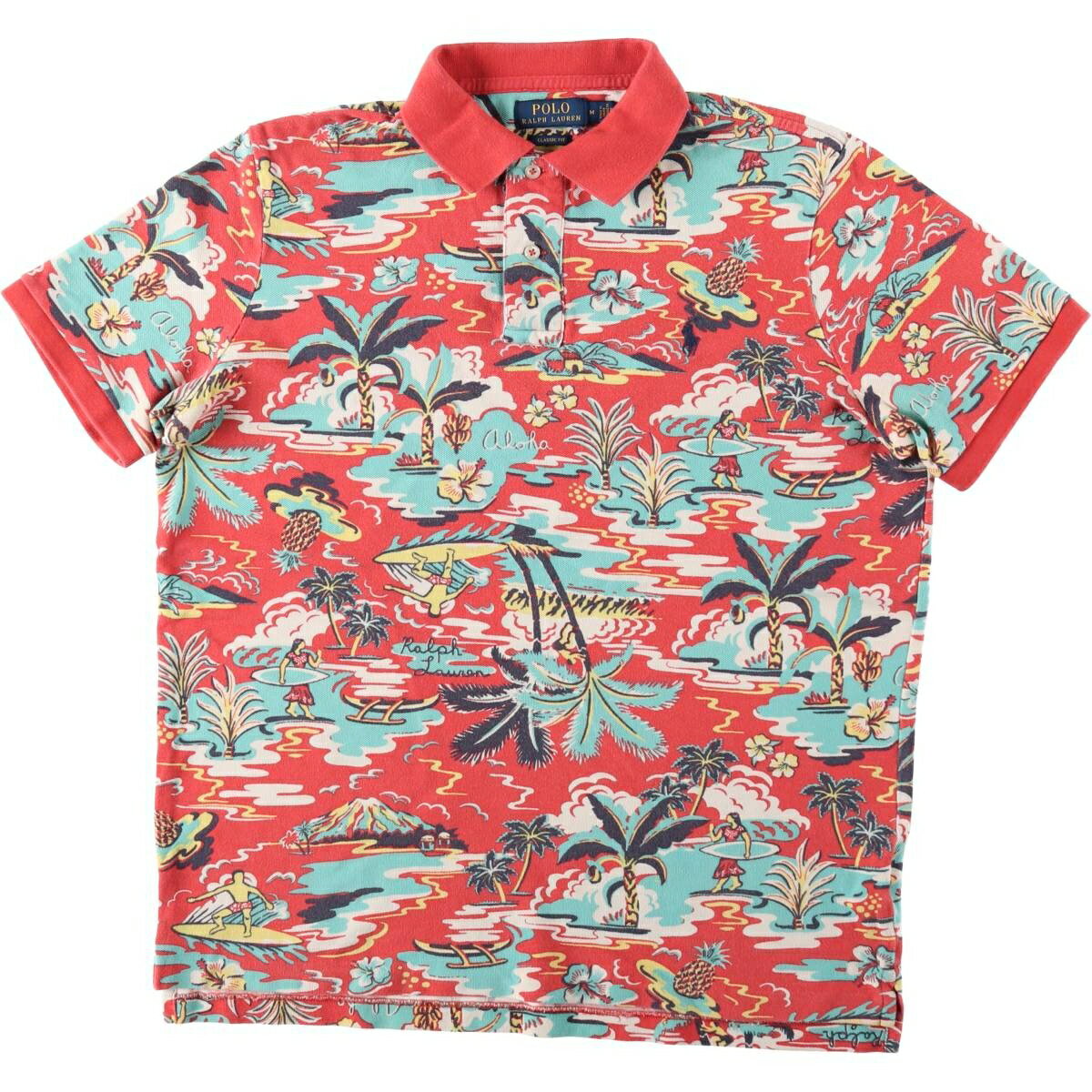 樂天商城 - 古着 ラルフローレン Ralph Lauren POLO RALPH LAUREN CLASSIC FIT 総柄 半袖 ポロシャツ メンズM相当 /eaa620872 【中古】 【260529】 レッド系 春夏秋