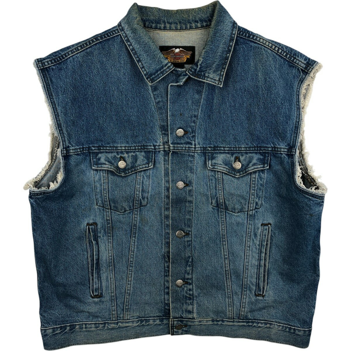 【雰囲気抜群】Levi’s ブラックデニムベスト ハーレーダビッドソン ボロ 70s 80s 70年代 80年代 リーバイス ハーレーダビッドソン バイク