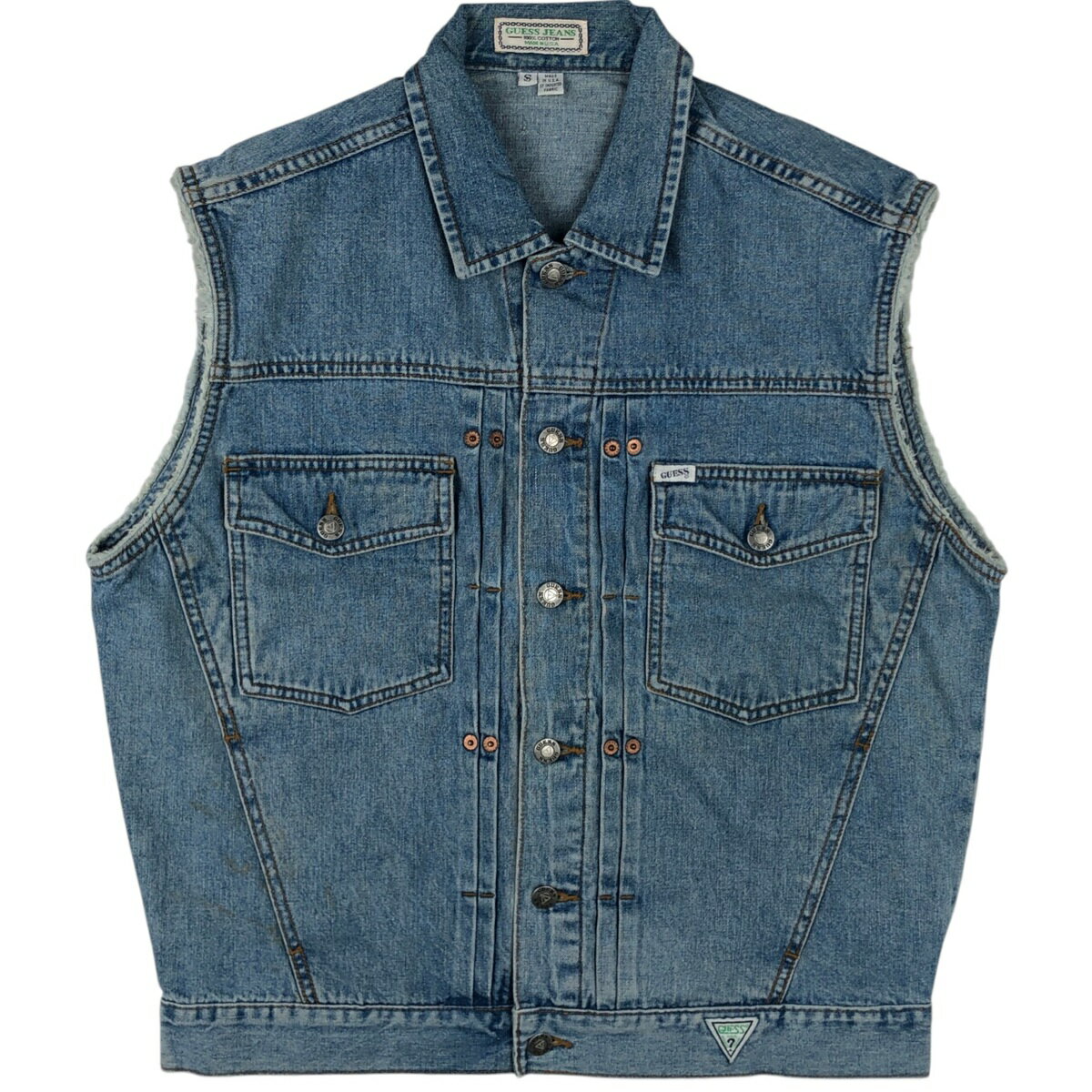 Rakuten - 古着 90'S ゲス Guess JEANS カットオフ デニムベスト USA製 メンズS相当 ヴィンテージ /eaa621105 【中古】 【260319】 ブルー系 春秋冬