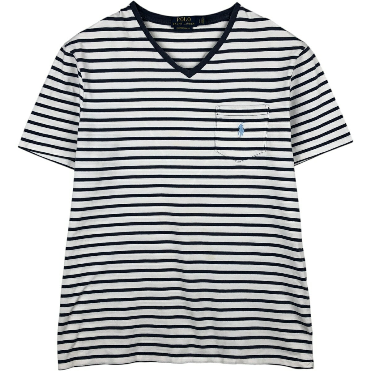 古着 ラルフローレン Ralph Lauren POLO RALPH LAUREN CUSTOM SLIM FIT Vネック 半袖 ボーダーTシャツ メンズL相当 /eaa621648 【中古】 【260530】
