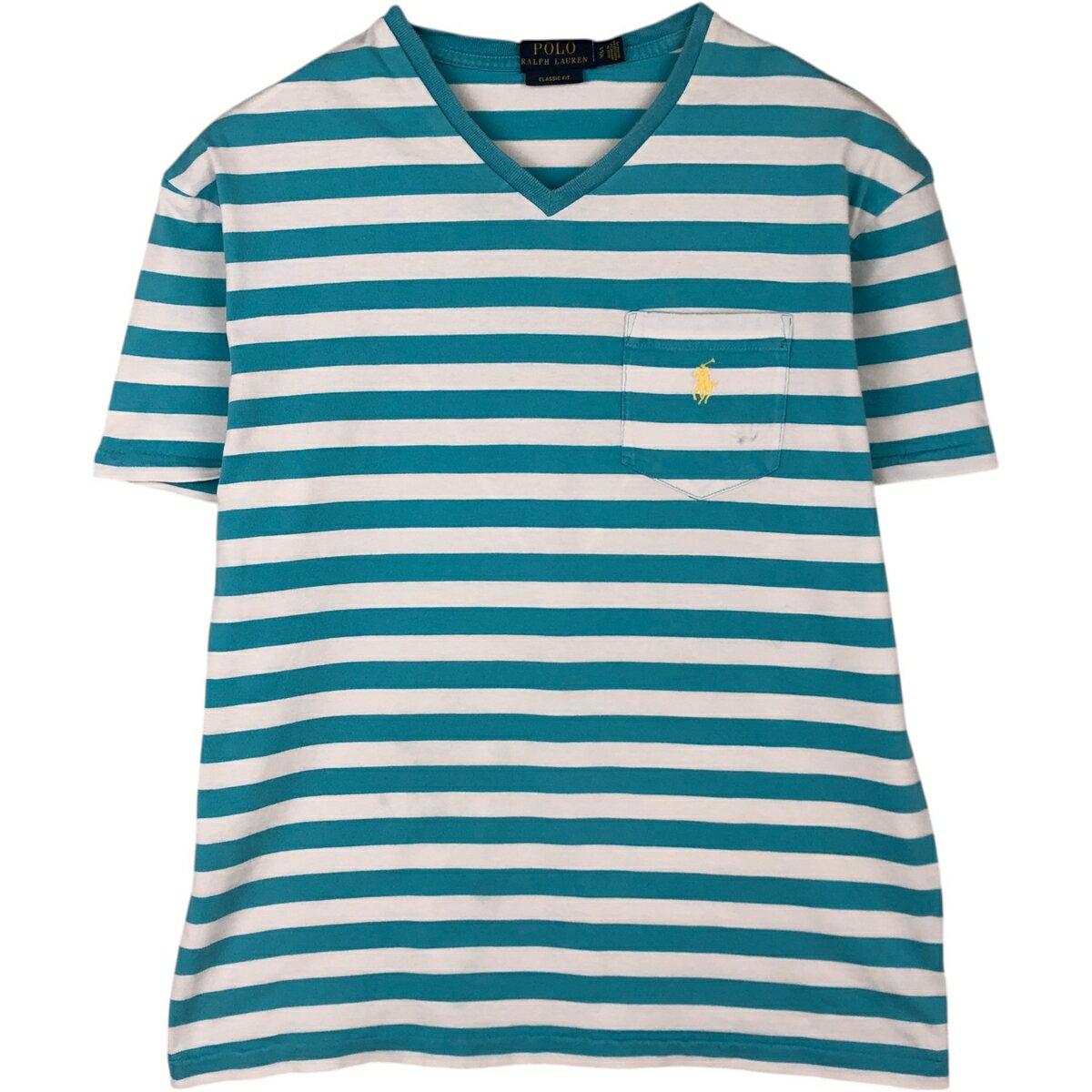 古着 ラルフローレン Ralph Lauren POLO RALPH LAUREN CLASSIC FIT ボーダー柄 Vネック 半袖 ポケットTシャツ メンズS相当 /eaa621656 【中古】 【260529】 ブルー系 春夏秋