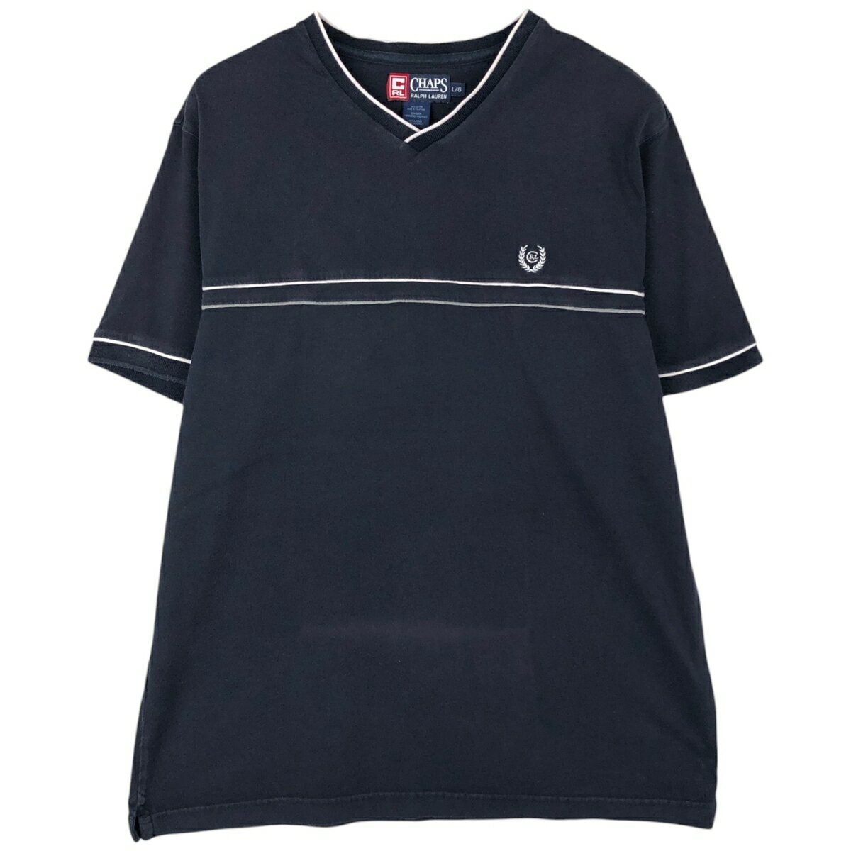 古着 ラルフローレン Ralph Lauren CHAPS チャップス Vネック 半袖 ロゴTシャツ メンズL相当 /eaa621665 【中古】 【260529】 ネイビー系 春夏秋
