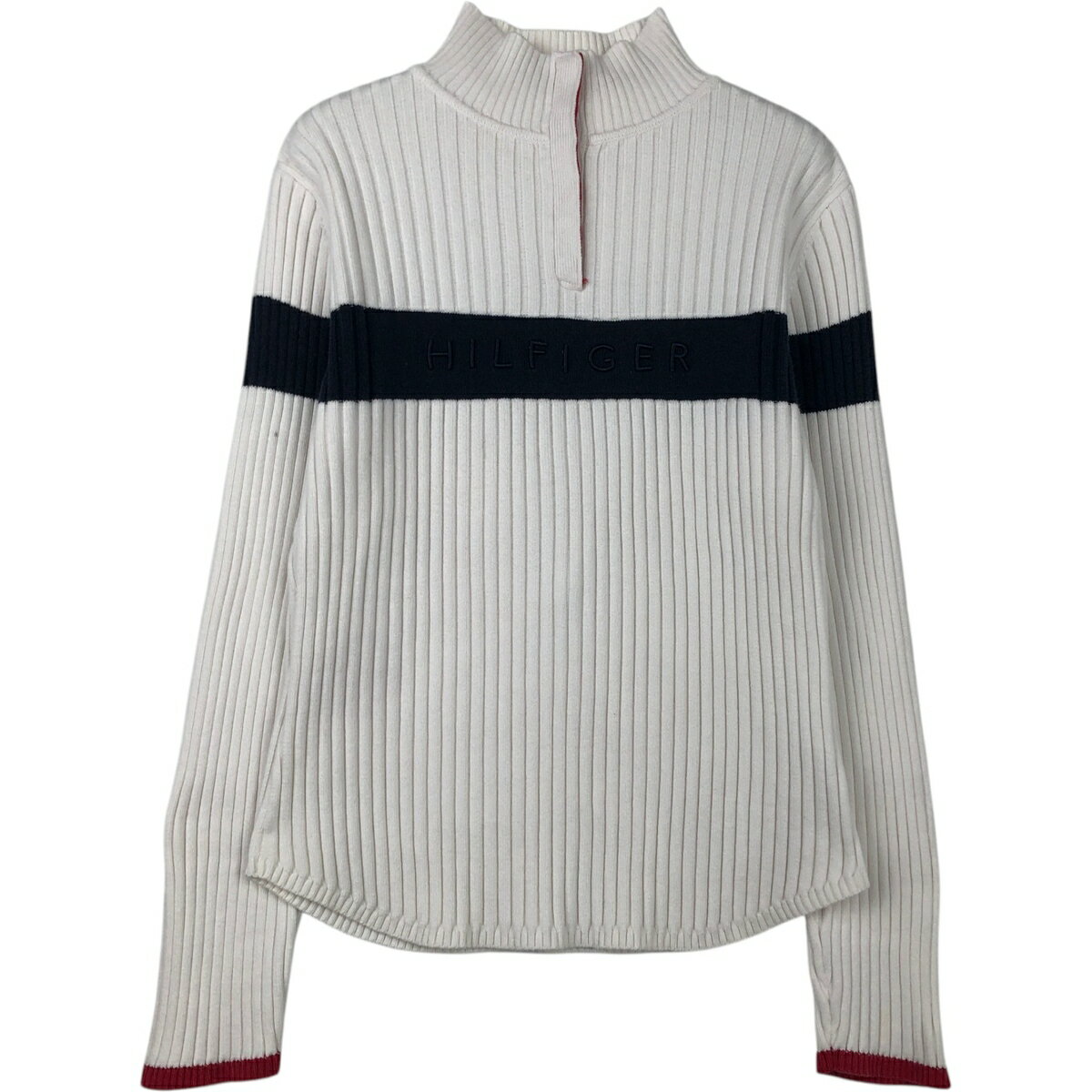 Rakuten - 古着 00'S トミーヒルフィガー TOMMY HILFIGER JEANS リブ編み コットンニットハーフボタンセーター レディースL相当 /eaa621703 【中古】 【260309】 【Elulu/エルル】 ホワイト系 秋冬