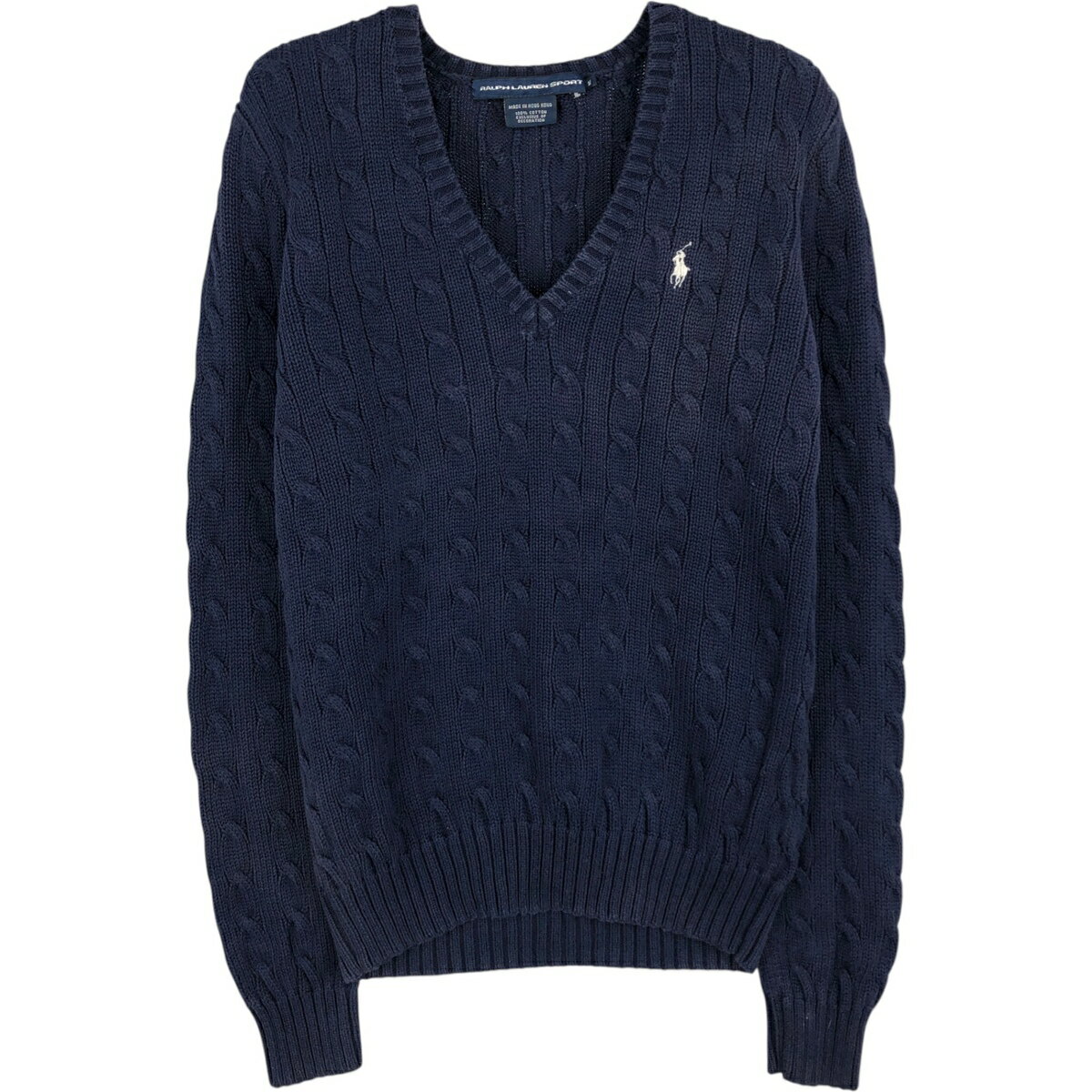 Rakuten - 古着 ラルフローレン Ralph Lauren RALPH LAUREN SPORT ケーブル編み Vネック コットンニットセーター レディースM相当 /eaa621744 【中古】 【260317】 【ADEL/アデル】 ネイビー系 秋冬
