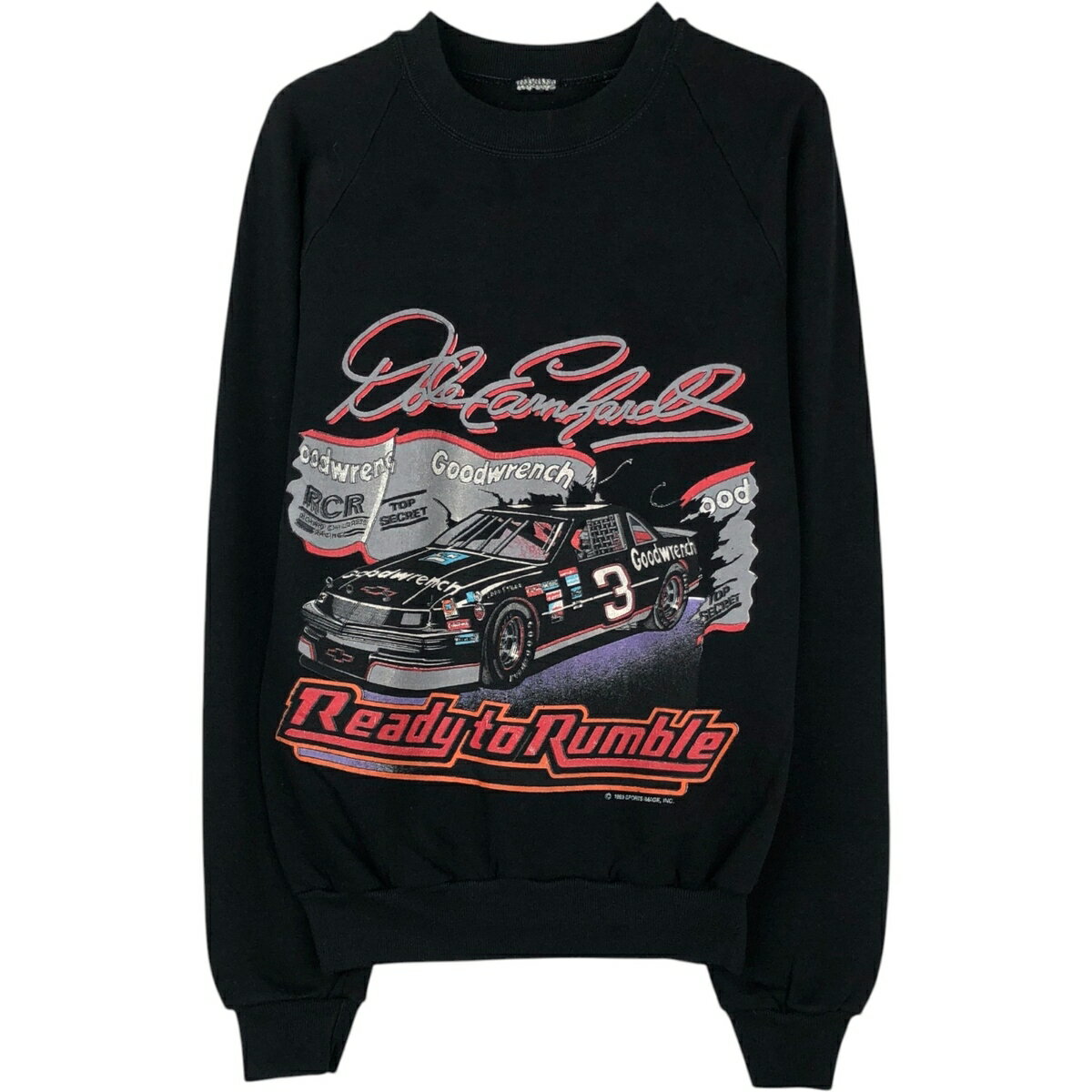 古着 80'S NASCAR ナスカー Dale Earnhardt デイルアーンハート プリントスウェットシャツ トレーナー レディースS相当 ヴィンテージ /eaa622167    ブラック系 春夏秋冬
