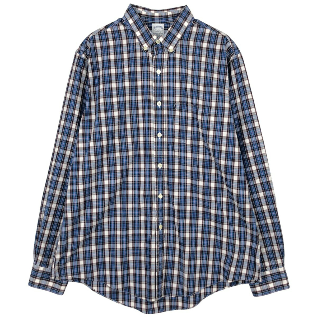 樂天商城 - 古着 ブルックスブラザーズ Brooks Brothers 346 SLIM FIT チェック柄 長袖 ボタンダウンチェックシャツ メンズL相当 /eaa622269 【中古】 【260605】 ブルー系 春夏秋冬