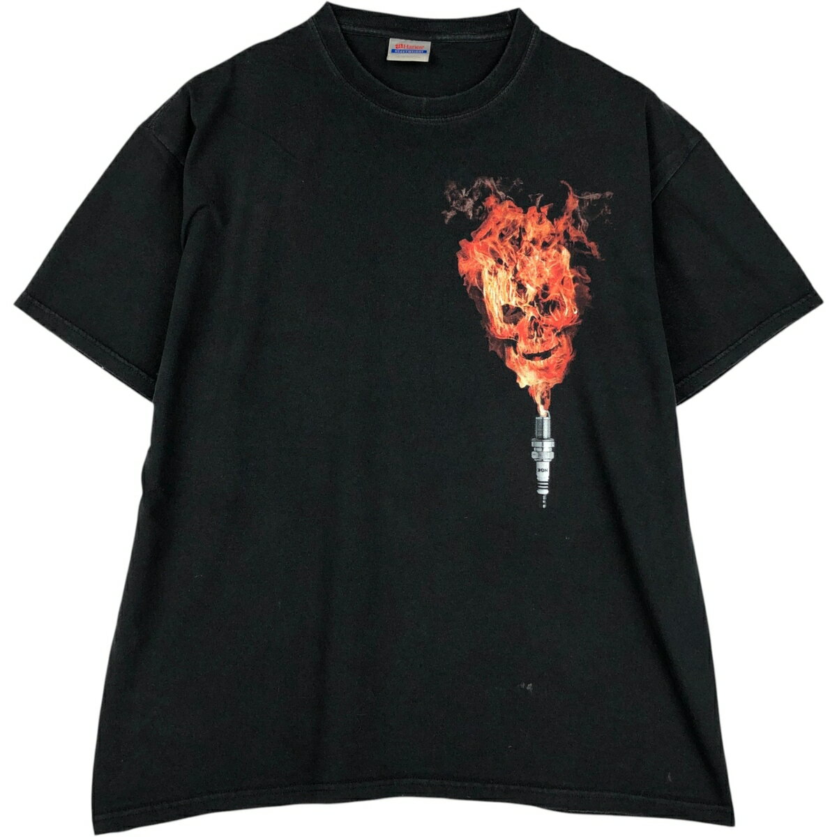 Rakuten - 古着 00'S ヘインズ Hanes HEAVYWEIGHT ドクロ柄 スカル柄 ファイヤーパターン NGK SPARK PLUG アドバタイジングTシャツ メンズXL相当 /eaa622582 【中古】 【260603】