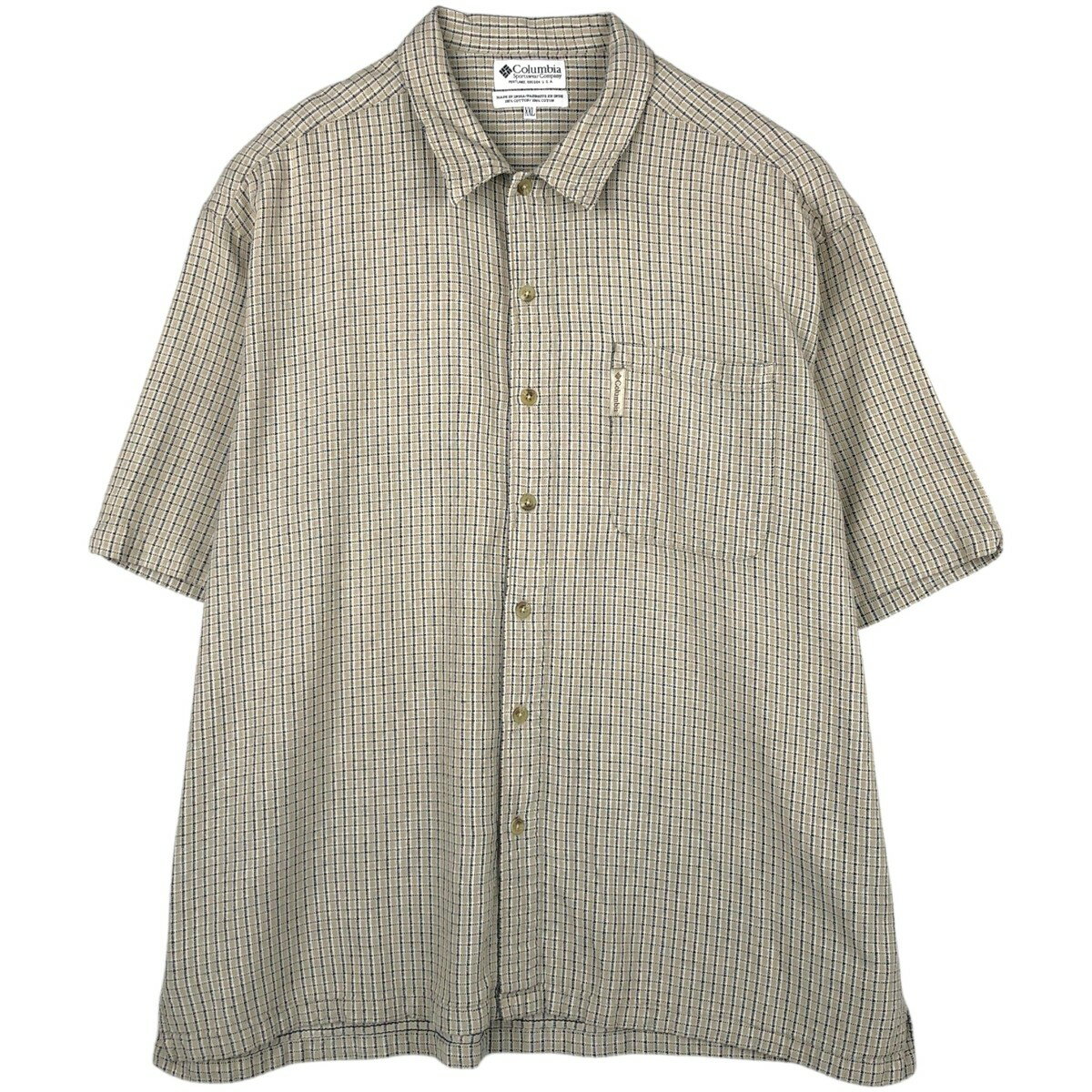 樂天商城 - 古着 90~00'S コロンビア Columbia 半袖 コットン チェックシャツ ボックスシャツ メンズXXL相当 ヴィンテージ /eaa623512 【中古】 【260605】 ベージュ系 春夏