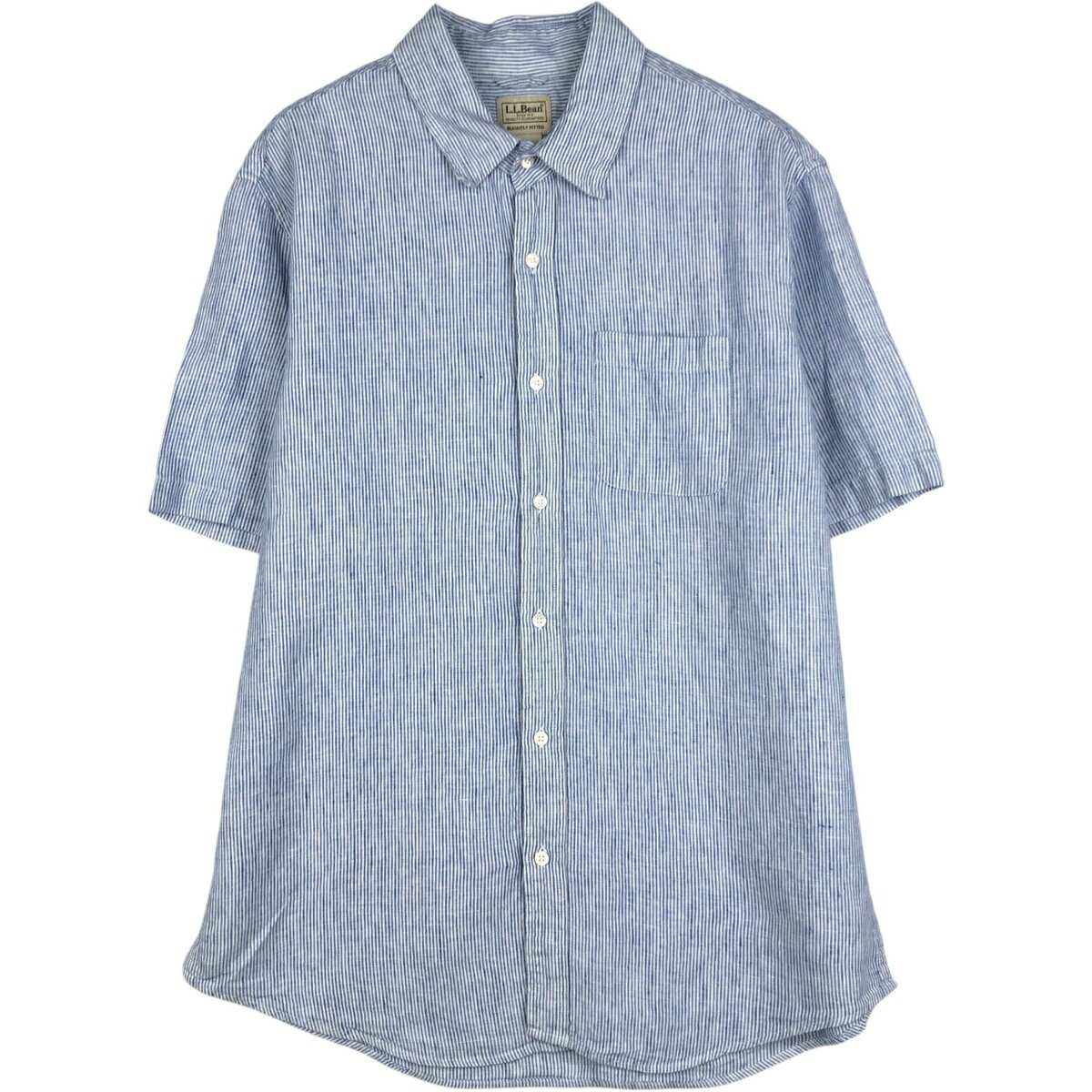 乐天商城 - 古着 エルエルビーン L.L.Bean ストライプ柄 半袖 リネンシャツ メンズL相当 /eaa623522 【中古】 【260603】