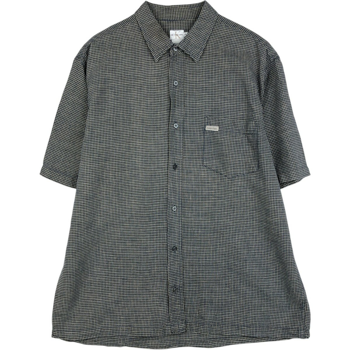 Rakuten - 古着 90'S カルバンクライン Calvin klein チェック柄 半袖 コットン×リネンシャツ ボックスシャツ メンズXL相当 ヴィンテージ /eaa623526 【中古】 【260603】