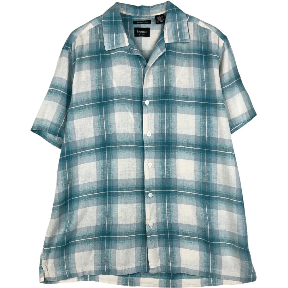 樂天商城 - 古着 ハガー Haggar WASHABLE LINEN チェック柄 半袖 オープンカラー レーヨン×リネンシャツ ボックスシャツ メンズL相当 /eaa623532 【中古】 【260603】