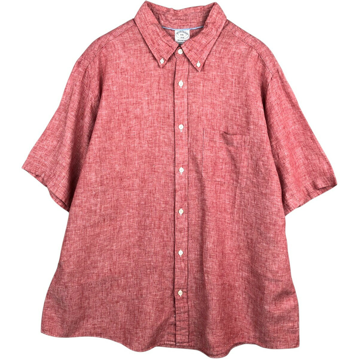 古着 ブルックスブラザーズ Brooks Brothers 1818 REGENT FIT 半袖 リネン ボタンダウンシャツ ボックスシャツ メンズXXL相当 /eaa623546   レッド系 春夏