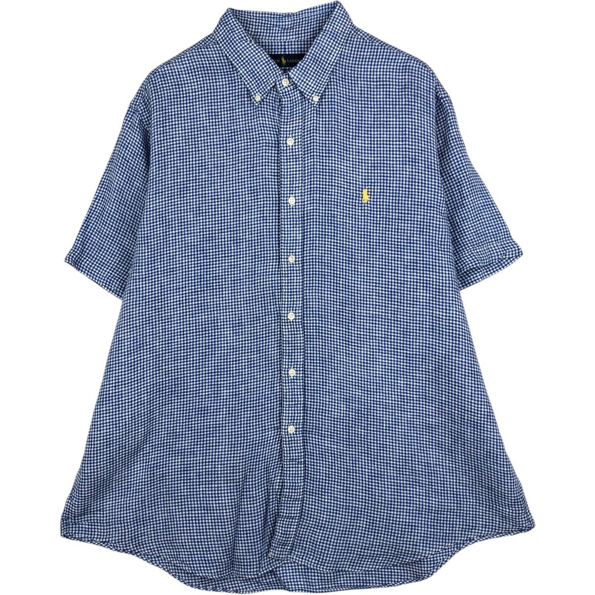 樂天商城 - 古着 ラルフローレン Ralph Lauren チェック柄 ギンガムチェック 半袖 リネン ボタンダウンシャツ メンズXXL相当 /eaa623555 【中古】 【260603】