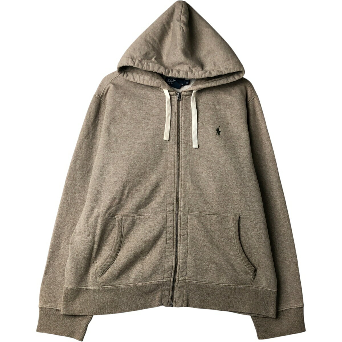 90sラルフローレングッドカラースウェットパーカーLLチノベージュXLフーディ POLO RALPH LAUREN 90s サンドベージュフルジップパーカー ラルフ