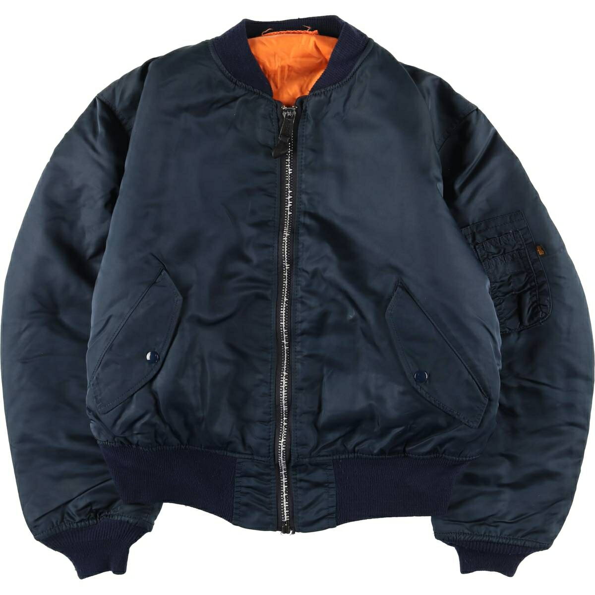 Rakuten - 古着 90'S 民間品 アルファ ALPHA MA-1タイプ 中綿入り ミリタリー フライトジャケット USA製 メンズL相当 ヴィンテージ /eaa624449 【中古】 【260309】 ネイビー系 春秋冬