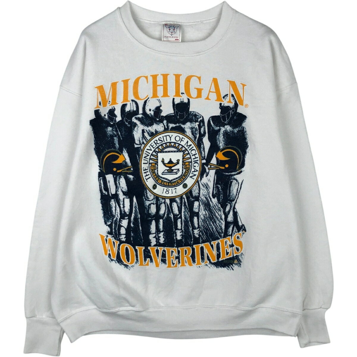 古着 90'S デルタ DELTA FIFTY-FIFTY MICHIGAN ミシガン大学 カレッジスウェットシャツ トレーナー USA製 メンズXL相当 ヴィンテージ /eaa624654   ホワイト系 春夏秋冬