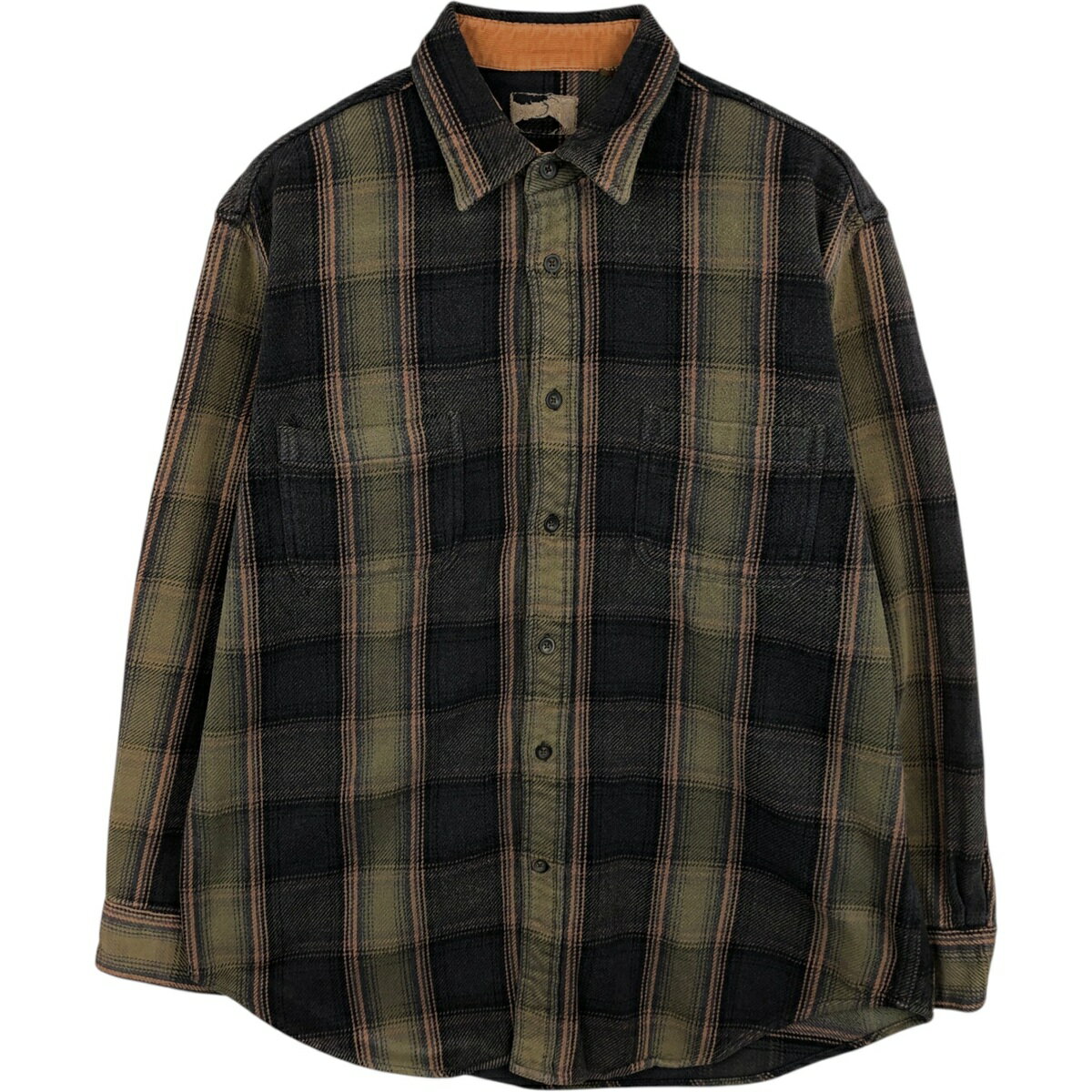 樂天商城 - 古着 長袖 ヘビーネルチェックシャツ メンズL相当 /eaa624919 【中古】 【260316】 カーキ系 春夏秋冬