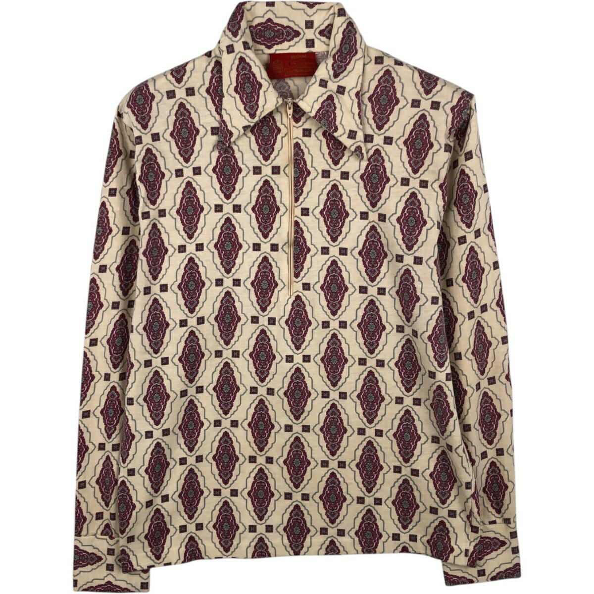 古着 70'S シアーズ Sears KINGS ROAD キングスロード 総柄 ハーフジップ 長袖 ポリシャツ レディースM相当 ヴィンテージ /eaa624999 【中古】 【260314】 【Elulu/エルル】