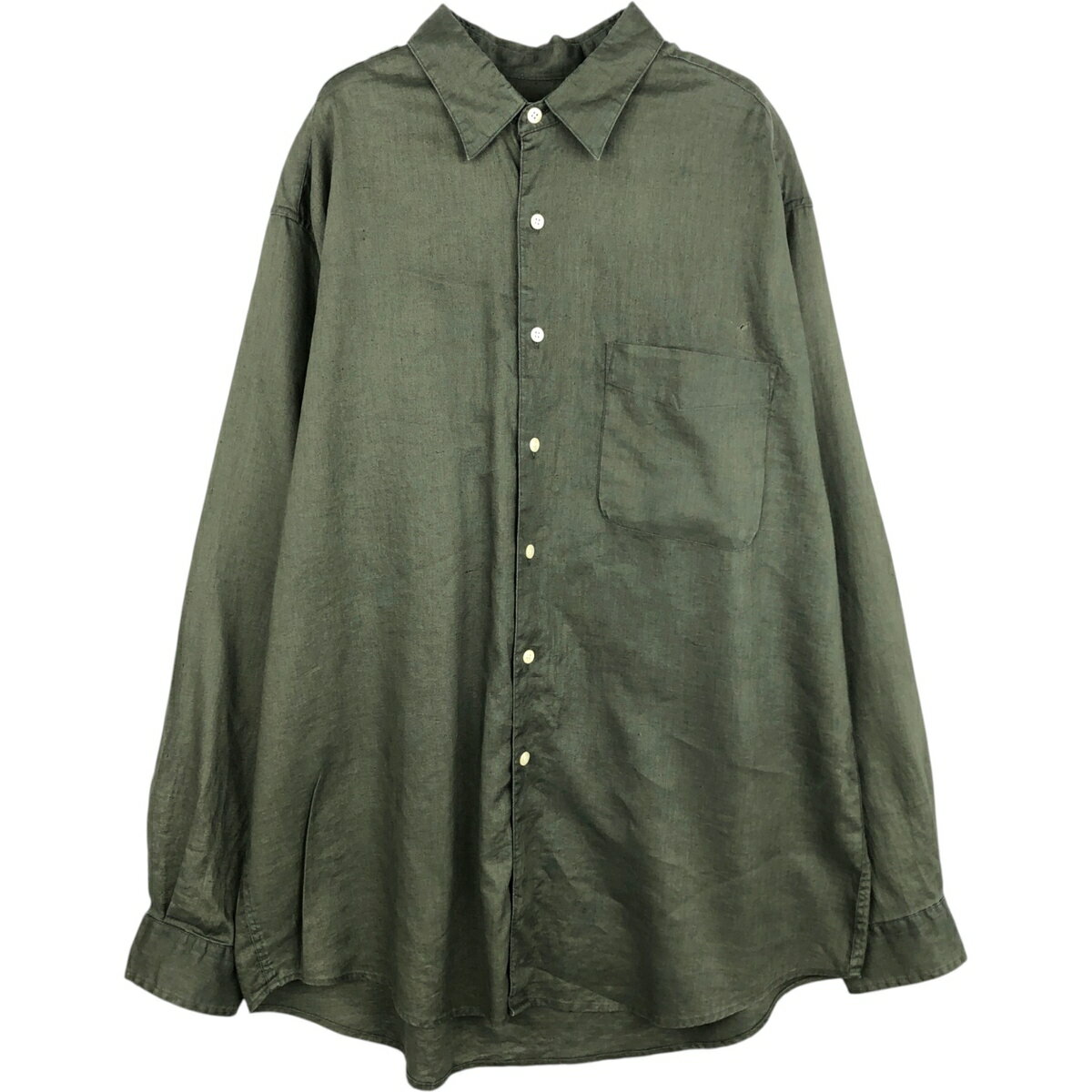 Rakuten - 古着 90'S ジェイクルー J.Crew 長袖 リネンシャツ メンズL相当 ヴィンテージ /eaa625195 【中古】 【260315】 【GR-NV】 カーキ系 春夏秋冬