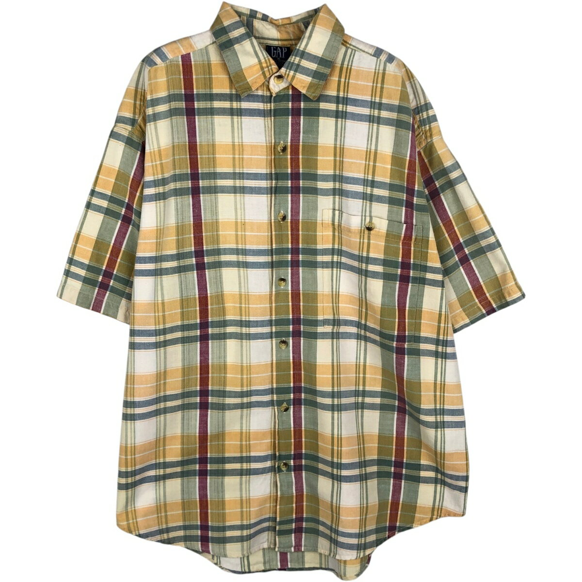 樂天商城 - 古着 90'S ギャップ GAP オールドギャップ 半袖 ボタンダウン チェックシャツ USA製 メンズXL相当 ヴィンテージ /eaa625532 【中古】 【260320】 【GR-NV】 ベージュ系 春夏