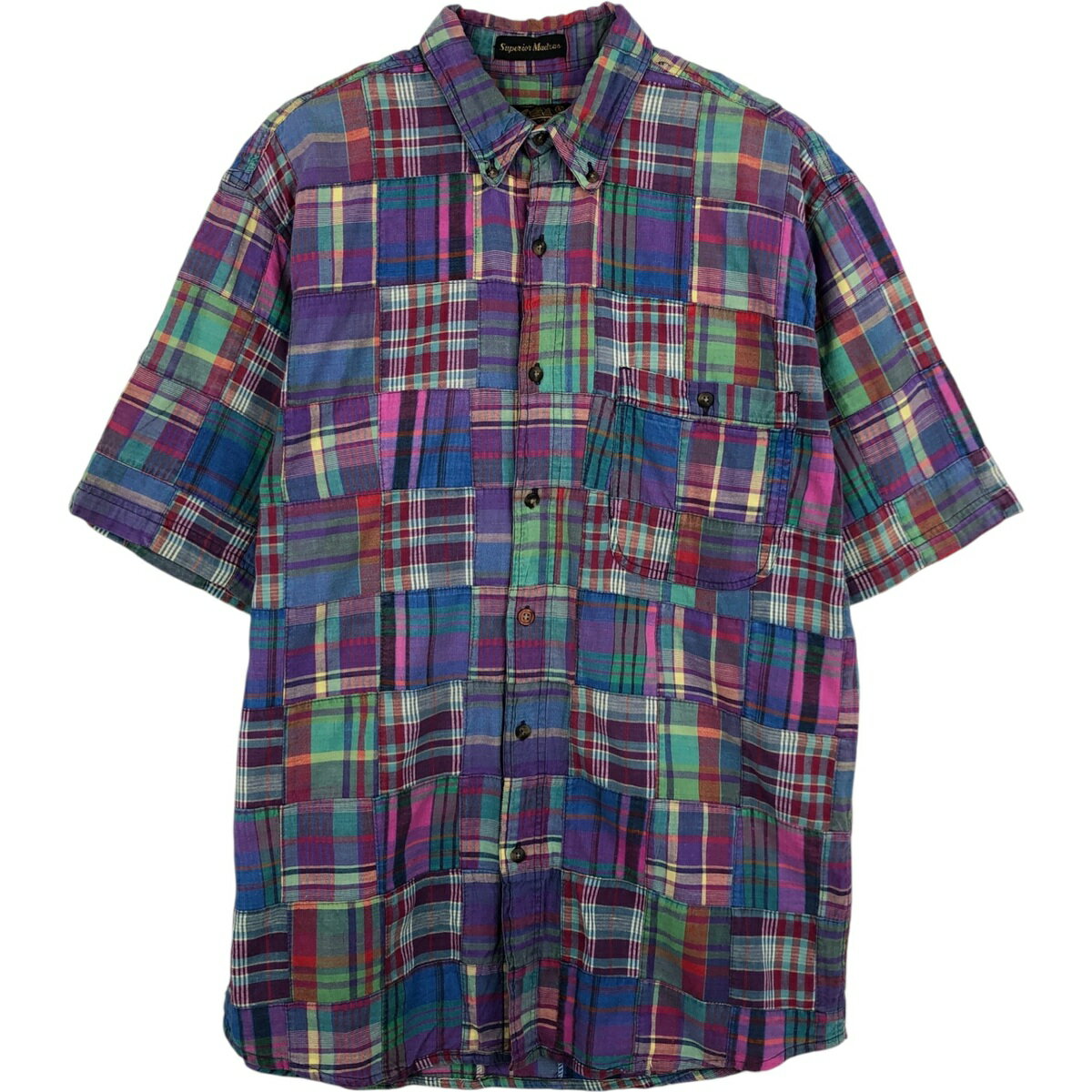 Rakuten - 古着 80~90'S エディーバウアー Eddie Bauer 黒タグ 半袖 ボタンダウン チェックシャツ メンズM相当 ヴィンテージ /eaa625542 【中古】 【260319】 ブルー系 春夏