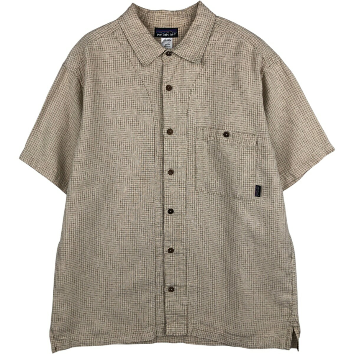 樂天商城 - 古着 00'S パタゴニア Patagonia 53135S8 チェック柄 半袖 ヘンプシャツ メンズL相当 /eaa625546 【中古】 【260319】 ベージュ系 春夏