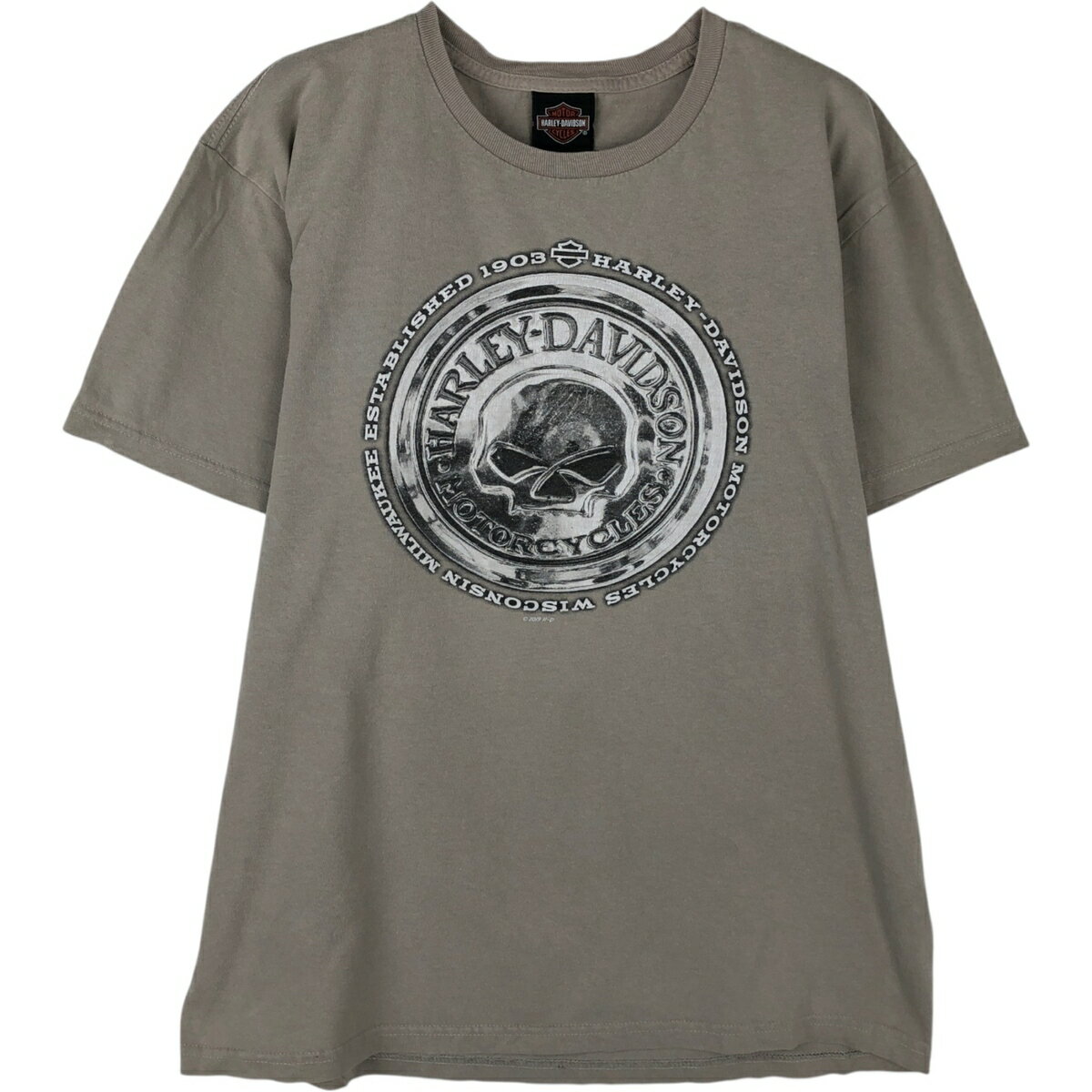 樂天商城 - 古着 ハーレーダビッドソン Harley-Davidson ドクロ柄 スカル柄 モーターサイクル バイクTシャツ USA製 メンズL相当 /eaa626033 【中古】 【260315】 グレー系 春夏秋