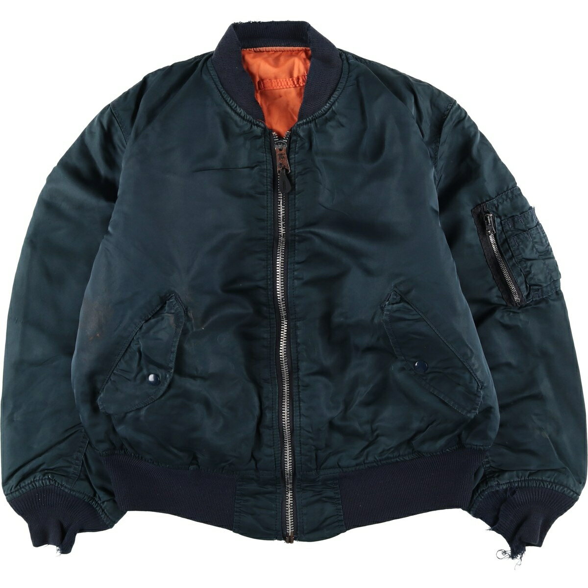 Rakuten - 古着 90'S 民間品 アルファ ALPHA MA-1タイプ 中綿入り ミリタリー フライトジャケット USA製 メンズL相当 ヴィンテージ /eaa626270 【中古】 【260316】 ネイビー系 春秋冬