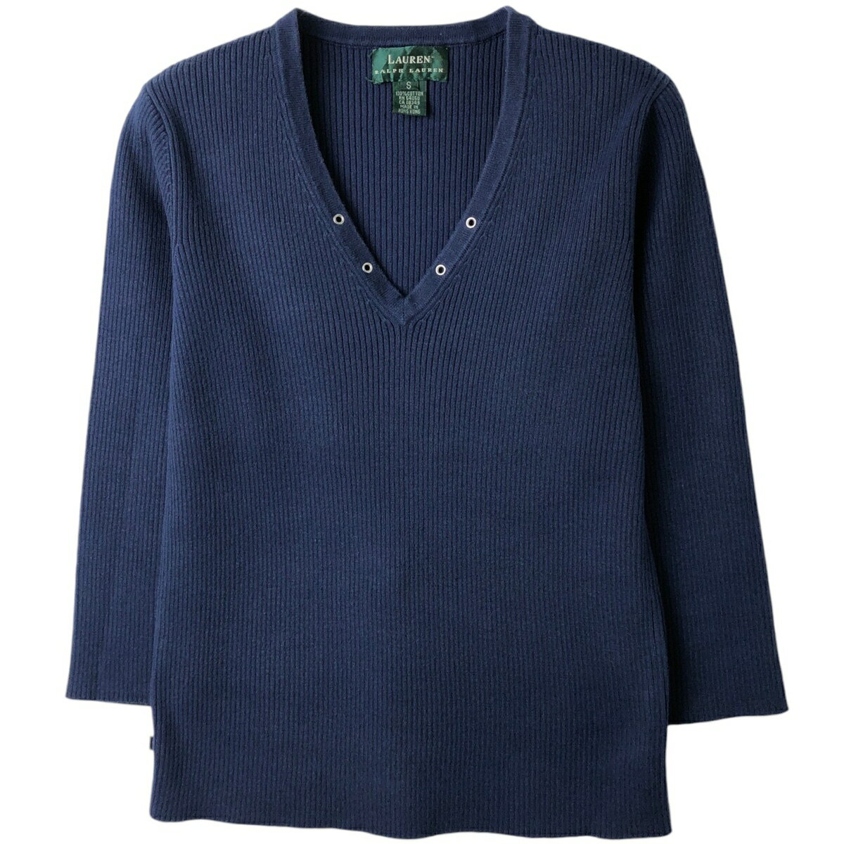 Long-Sleeved Knit - 古着 ラルフローレン Ralph Lauren LAUREN ローレン リブ編み Vネック コットンニットセーター レディースS相当 /eaa626282 【中古】 【260322】 【Elulu/エルル】 ブルー系 秋冬