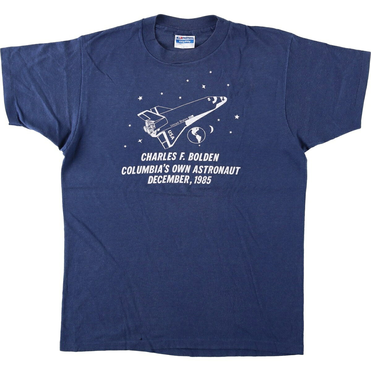 古着 80'S ヘインズ Hanes Fifty-Fifty 青タグ プリントTシャツ USA製 メンズL相当 ヴィンテージ /eaa626832   ネイビー系 春夏秋