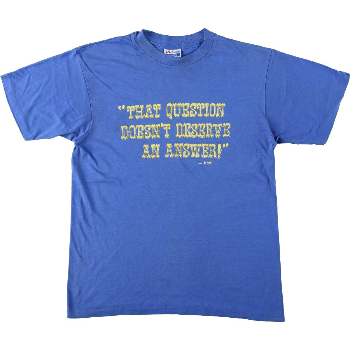 古着 80'S ヘインズ Hanes Fifty-Fifty 青タグ メッセージプリントTシャツ USA製 メンズL相当 ヴィンテージ /eaa626851  
