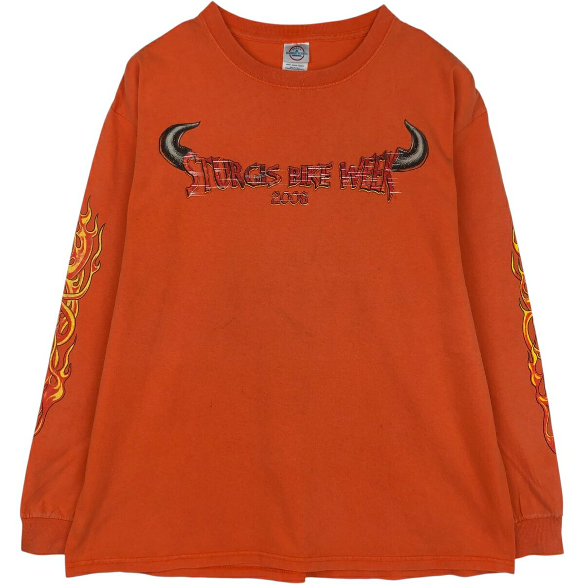 Rakuten - 古着 デルタ DELTA 星条旗柄 ファイヤーパターン モーターサイクル ロングTシャツ ロンT メンズXL相当 /eaa627194 【中古】 【260329】 オレンジ系 春夏秋