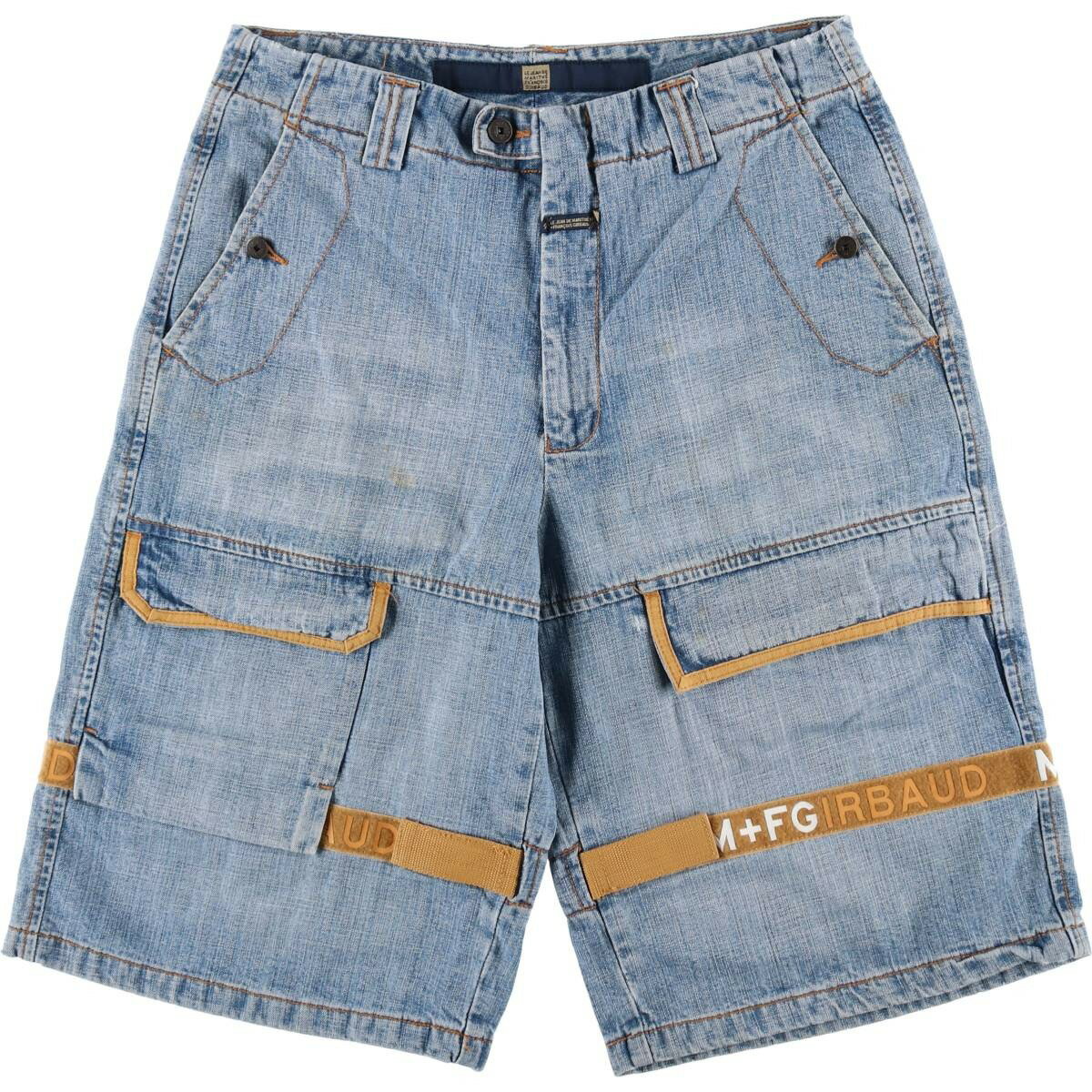 樂天商城 - 古着 マリテフランソワジルボー MARITHE FRANCOIS GIRBAUD シャトルパンツ テープ付き デニムショーツ ハーフパンツ ジョーツ メンズw34相当 /eaa627217 【中古】 【260406】