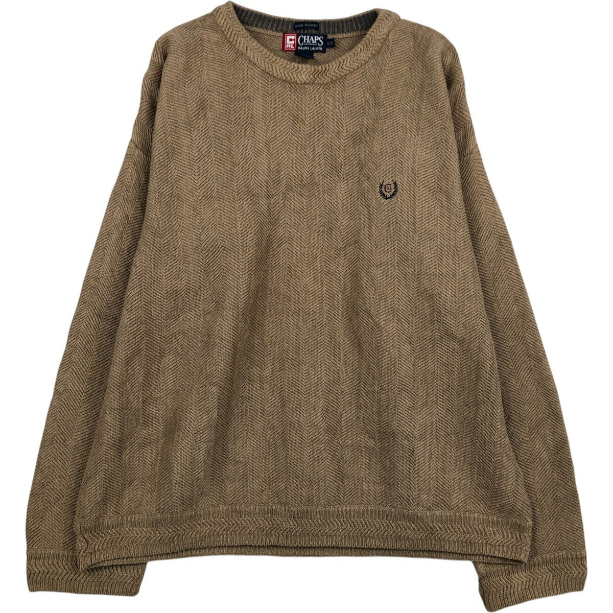 Rakuten - 古着 ラルフローレン Ralph Lauren CHAPS チャップス ヘリンボーン コットンニットセーター メンズL相当 /eaa627406 【中古】 【260327】 ベージュ系 秋冬