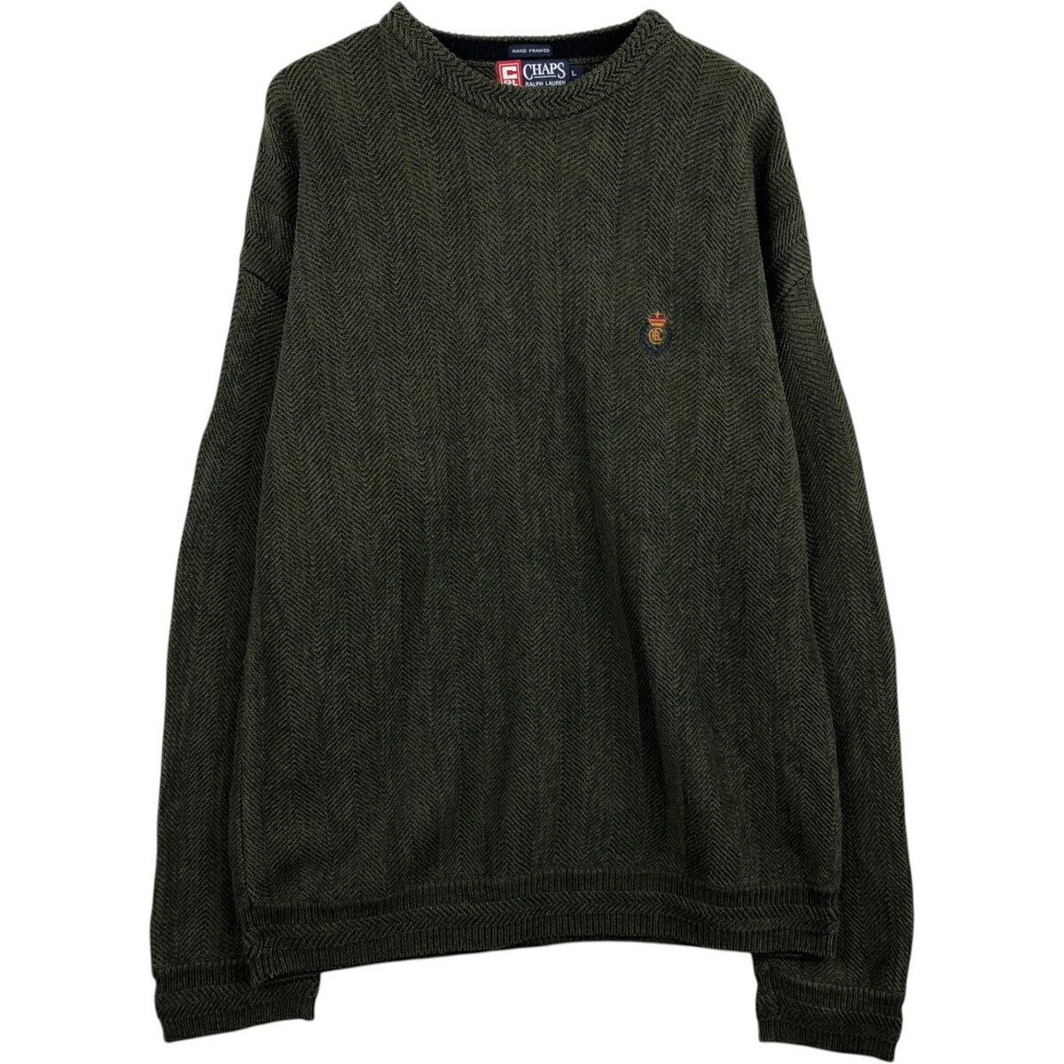 古着 ラルフローレン Ralph Lauren CHAPS チャップス ヘリンボーン コットンニットセーター メンズL相当 /eaa627417 【中古】 【260328】 グリーン系 秋冬
